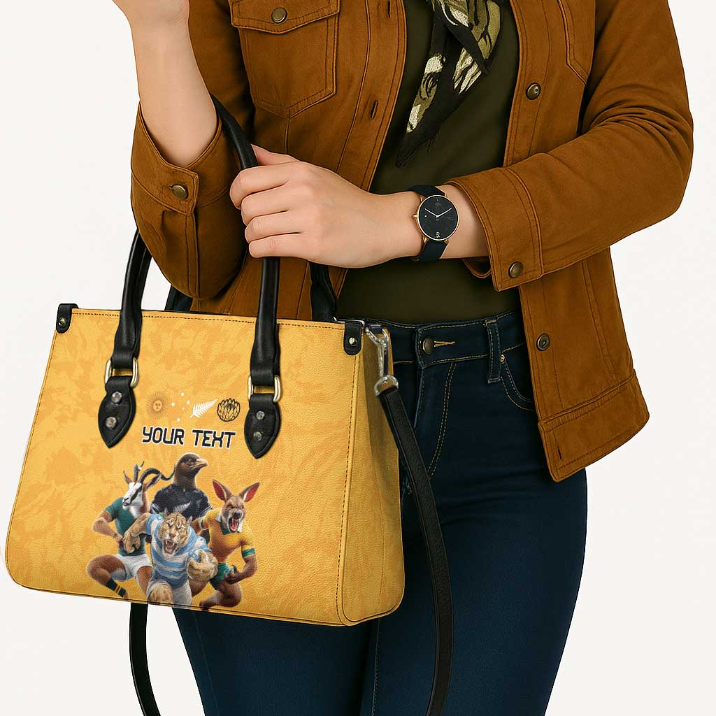 Custom Rugby Southern Hemisphere Leather Bag Argentina AUNZ South Africa Mascot Gold - Polynesian Pride