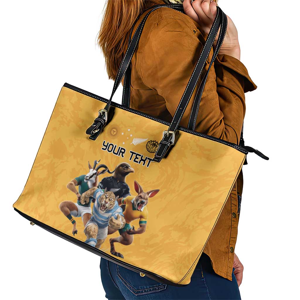 Custom Rugby Southern Hemisphere Leather Tote Bag Argentina AUNZ South Africa Mascot Gold - Polynesian Pride