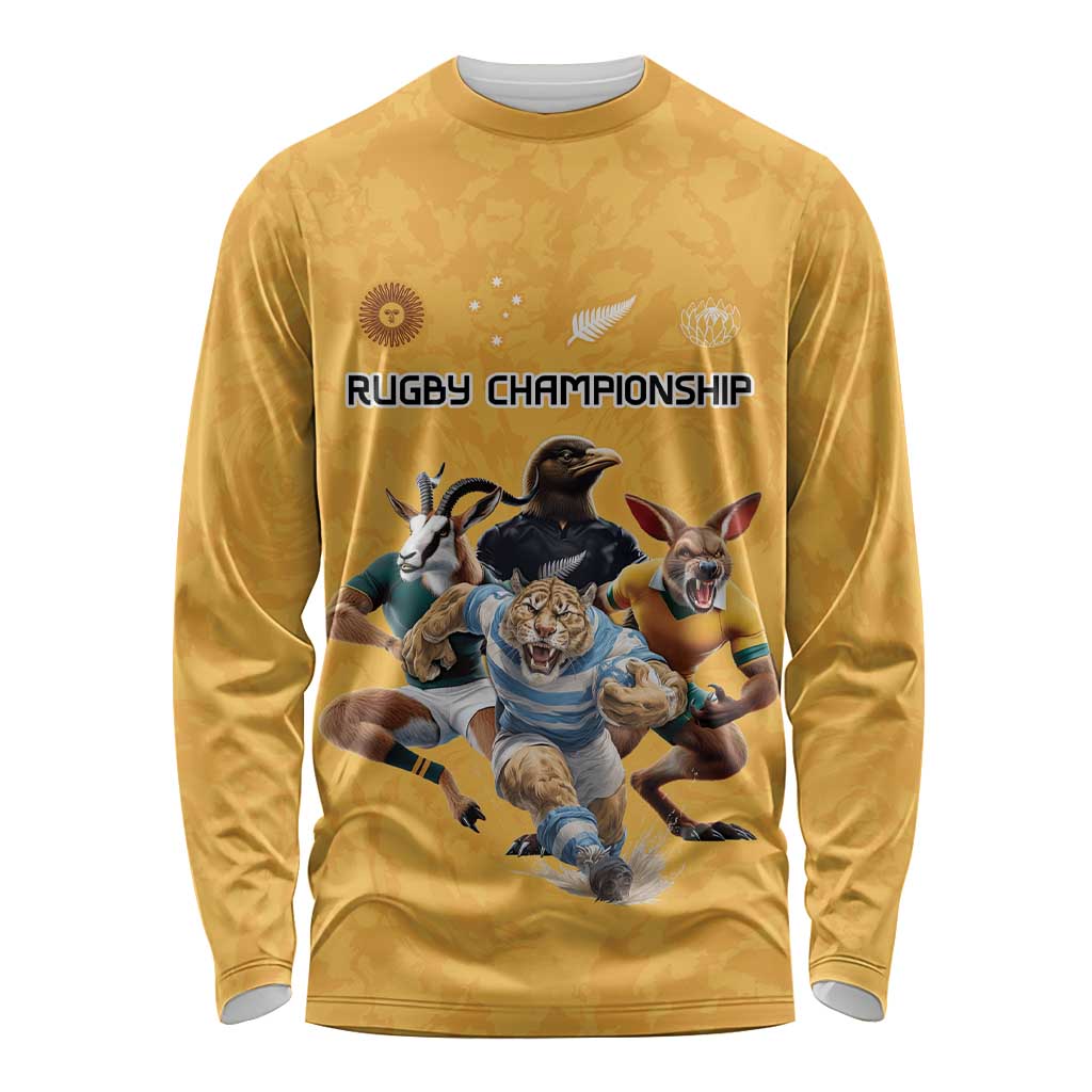 Custom Rugby Southern Hemisphere Long Sleeve Shirt Argentina AUNZ South Africa Mascot Gold LT9 Unisex Gold - Polynesian Pride