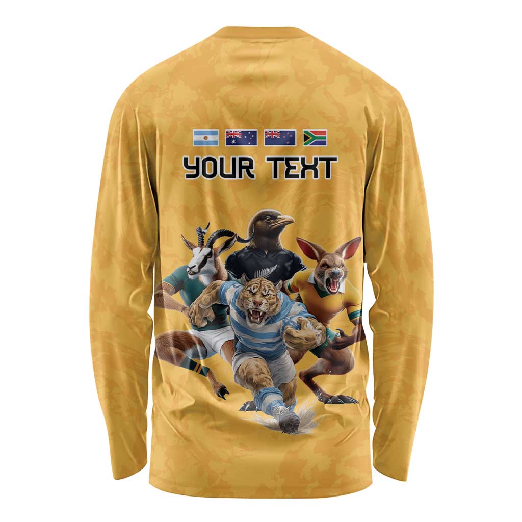 Custom Rugby Southern Hemisphere Long Sleeve Shirt Argentina AUNZ South Africa Mascot Gold LT9 - Polynesian Pride