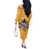 Custom Rugby Southern Hemisphere Off The Shoulder Long Sleeve Dress Argentina AUNZ South Africa Mascot Gold - Polynesian Pride
