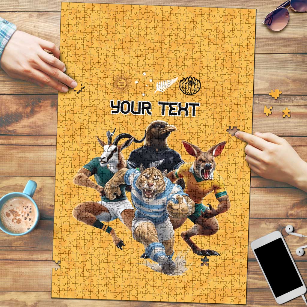 Custom Rugby Southern Hemisphere Puzzle Argentina AUNZ South Africa Mascot Gold LT9 Gold - Polynesian Pride