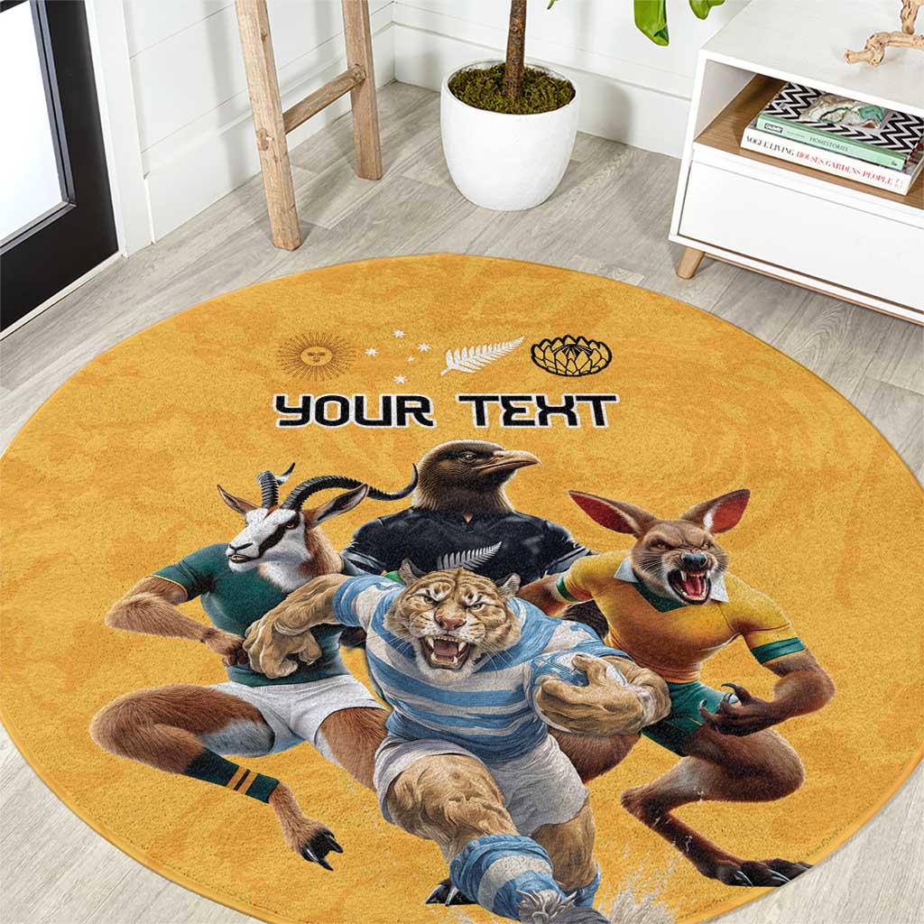 Custom Rugby Southern Hemisphere Round Carpet Argentina AUNZ South Africa Mascot Gold - Polynesian Pride
