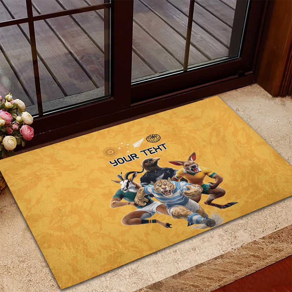 Custom Rugby Southern Hemisphere Rubber Doormat Argentina AUNZ South Africa Mascot Gold LT9 - Polynesian Pride