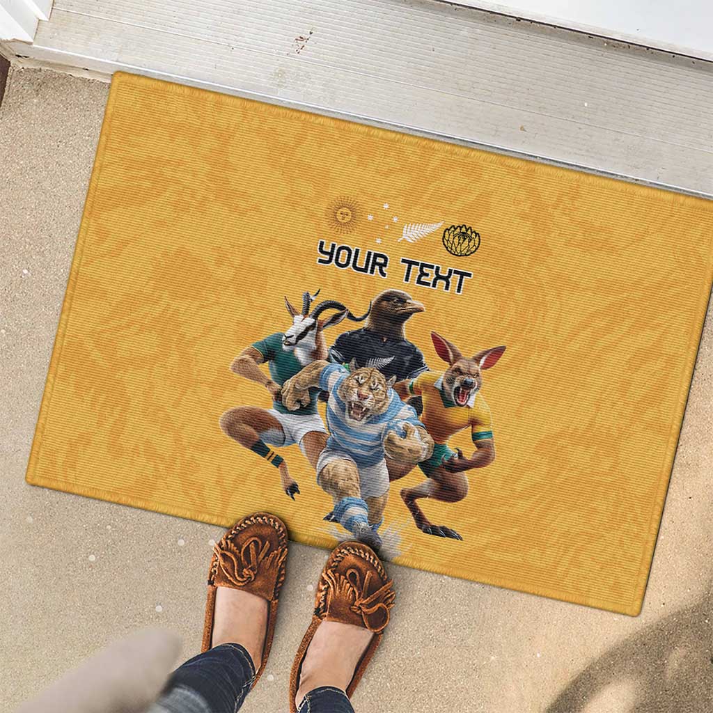 Custom Rugby Southern Hemisphere Rubber Doormat Argentina AUNZ South Africa Mascot Gold LT9 - Polynesian Pride