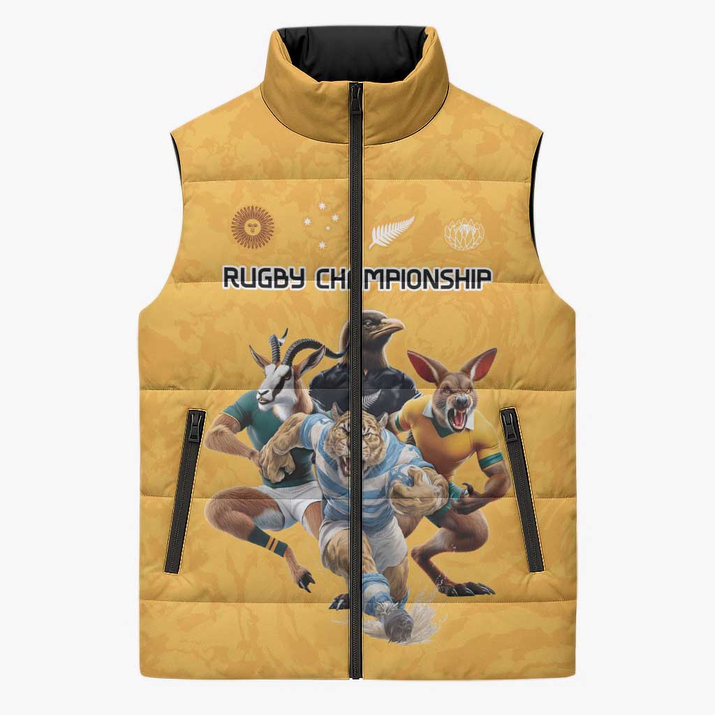 Custom Rugby Southern Hemisphere Sleeveless Puffer Jacket Argentina AUNZ South Africa Mascot Gold LT9 Unisex Gold - Polynesian Pride