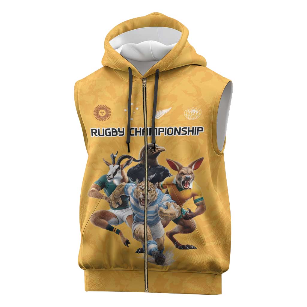Custom Rugby Southern Hemisphere Sleeveless Zip Hoodie Argentina AUNZ South Africa Mascot Gold - Polynesian Pride