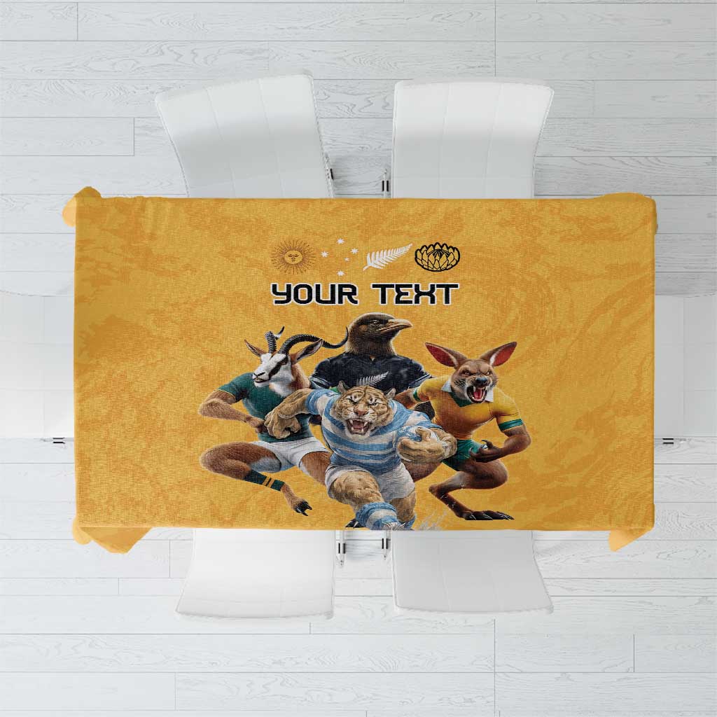 Custom Rugby Southern Hemisphere Tablecloth Argentina AUNZ South Africa Mascot Gold LT9 Gold - Polynesian Pride