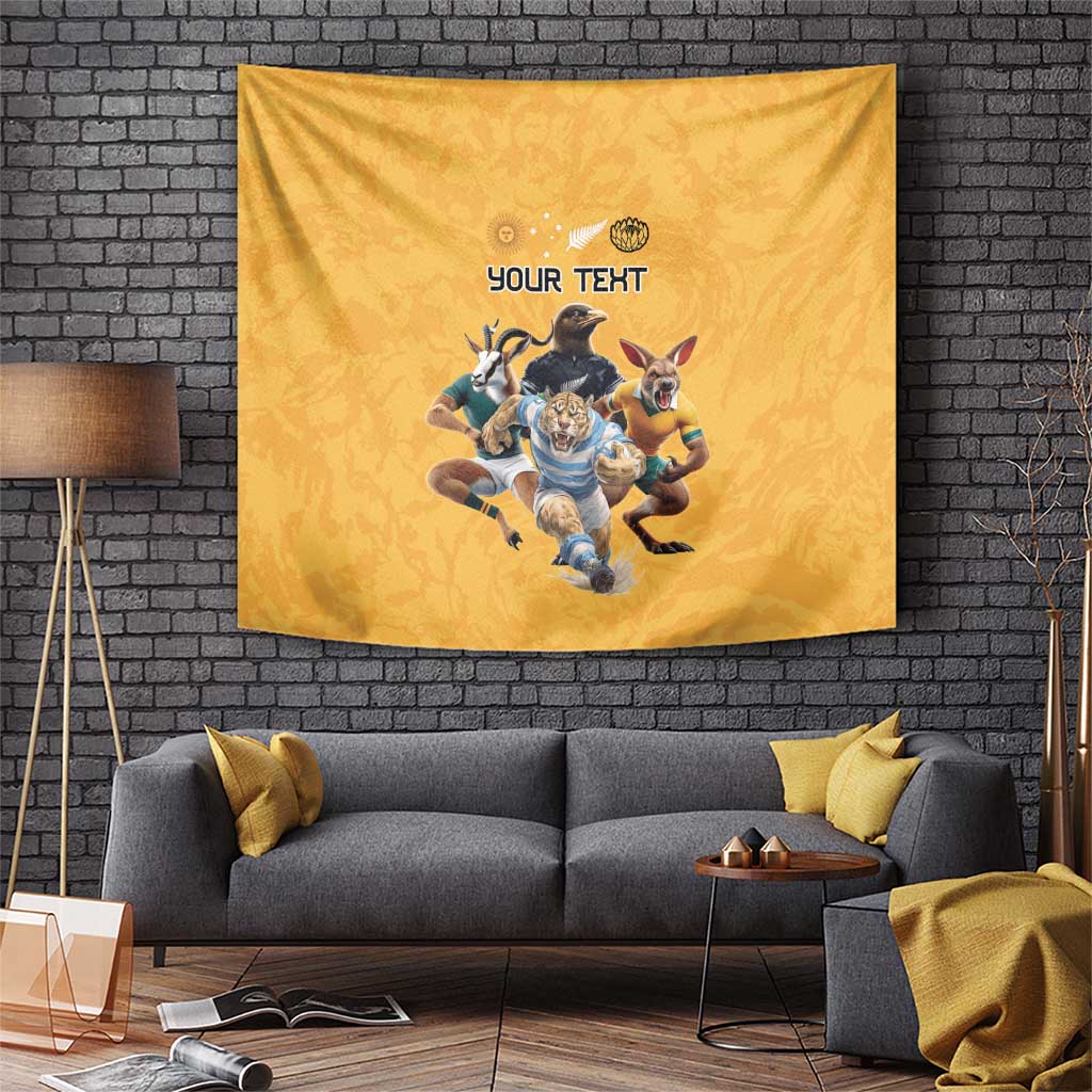 Custom Rugby Southern Hemisphere Tapestry Argentina AUNZ South Africa Mascot Gold - Polynesian Pride