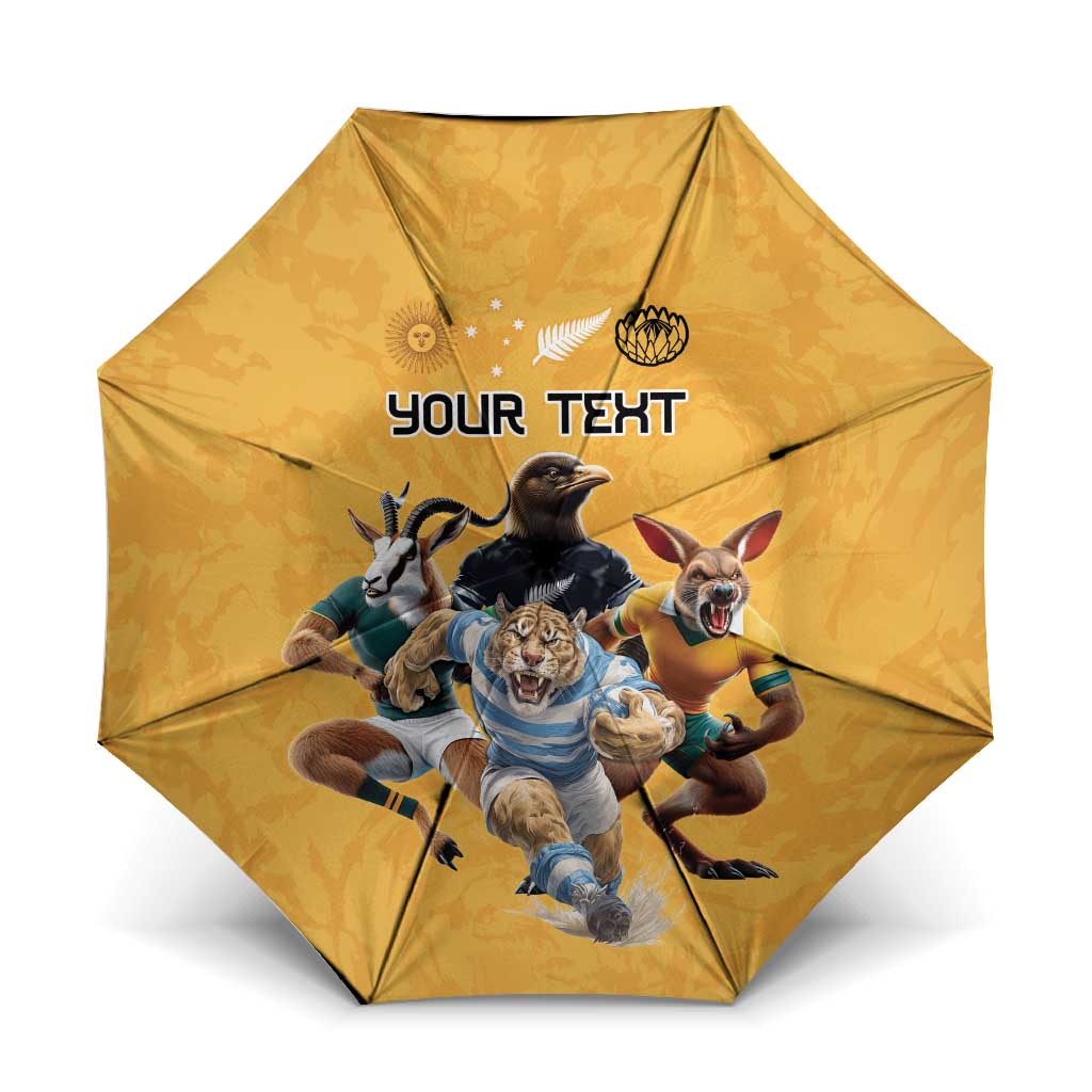 Custom Rugby Southern Hemisphere Umbrella Argentina AUNZ South Africa Mascot Gold LT9 One Size Folded 11.42 inch Opened Diameter 37.4 inch Gold - Polynesian Pride