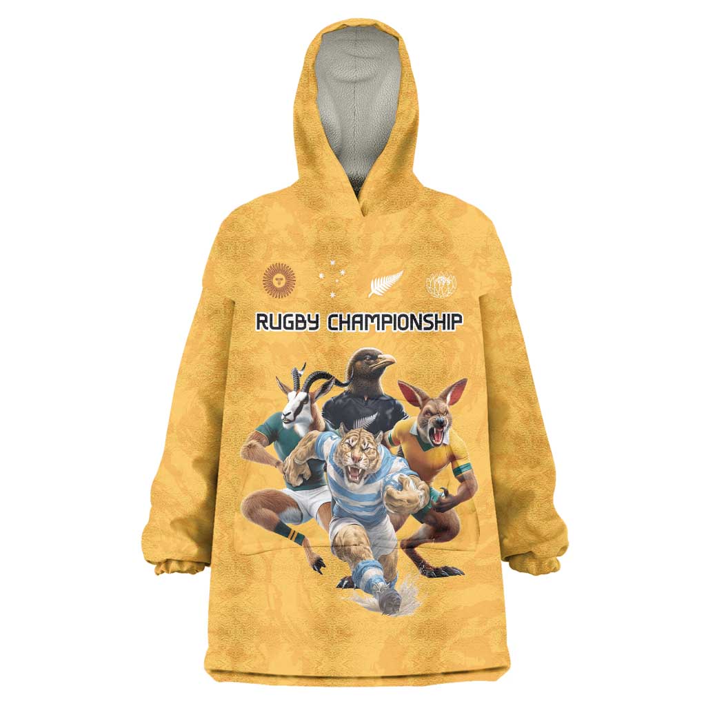 Custom Rugby Southern Hemisphere Wearable Blanket Hoodie Argentina AUNZ South Africa Mascot Gold LT9 One Size Gold - Polynesian Pride