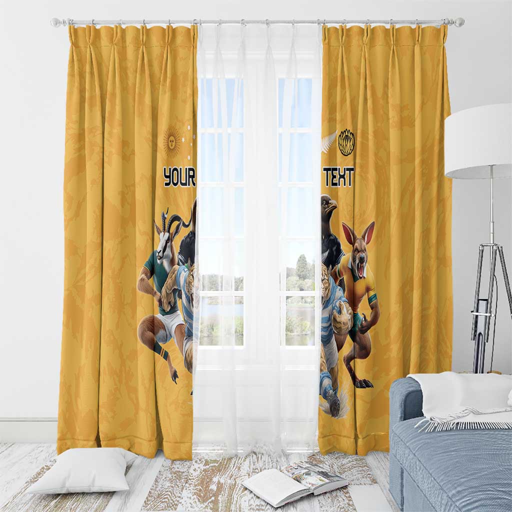 Custom Rugby Southern Hemisphere Window Curtain Argentina AUNZ South Africa Mascot Gold - Polynesian Pride