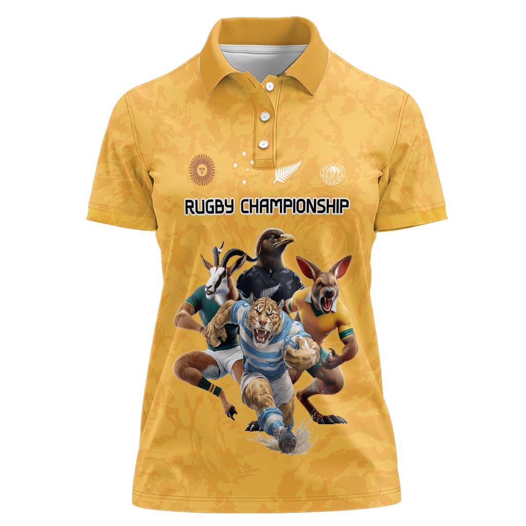 Custom Rugby Southern Hemisphere Women Polo Shirt Argentina AUNZ South Africa Mascot Gold - Polynesian Pride