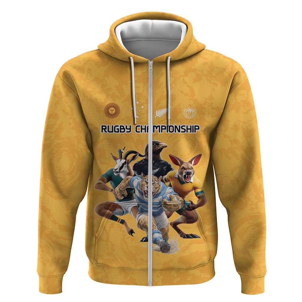 Custom Rugby Southern Hemisphere Zip Hoodie Argentina AUNZ South Africa Mascot Gold - Polynesian Pride