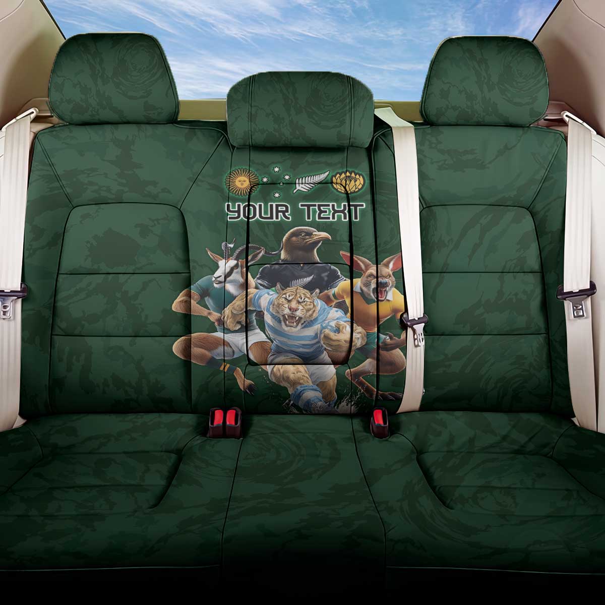 Custom Rugby Southern Hemisphere Back Car Seat Cover Argentina AUNZ South Africa Mascot Green - Polynesian Pride