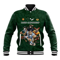Custom Rugby Southern Hemisphere Baseball Jacket Argentina AUNZ South Africa Mascot Green LT9 Unisex Green - Polynesian Pride