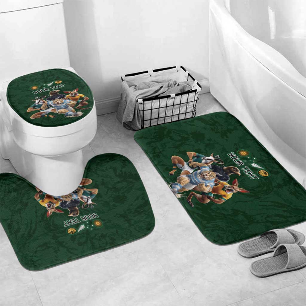 Custom Rugby Southern Hemisphere Bathroom Set Argentina AUNZ South Africa Mascot Green LT9 Mat Set Only (3 pcs) One Size Green - Polynesian Pride