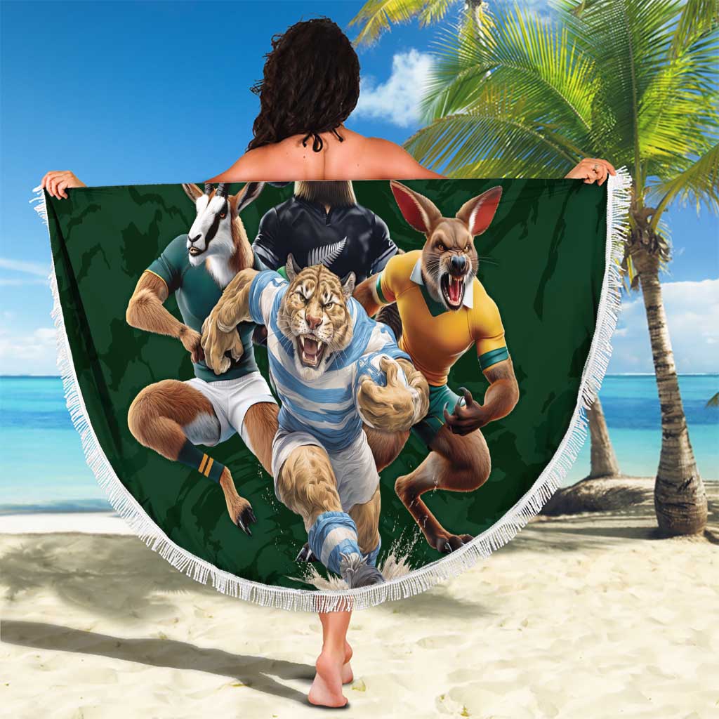 Custom Rugby Southern Hemisphere Beach Blanket Argentina AUNZ South Africa Mascot Green LT9 - Polynesian Pride