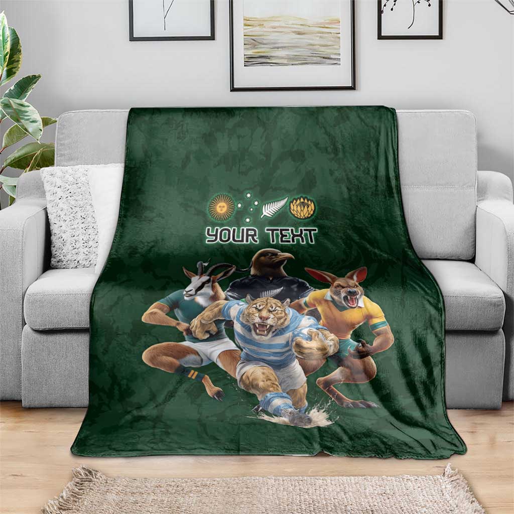 Custom Rugby Southern Hemisphere Blanket Argentina AUNZ South Africa Mascot Green - Polynesian Pride