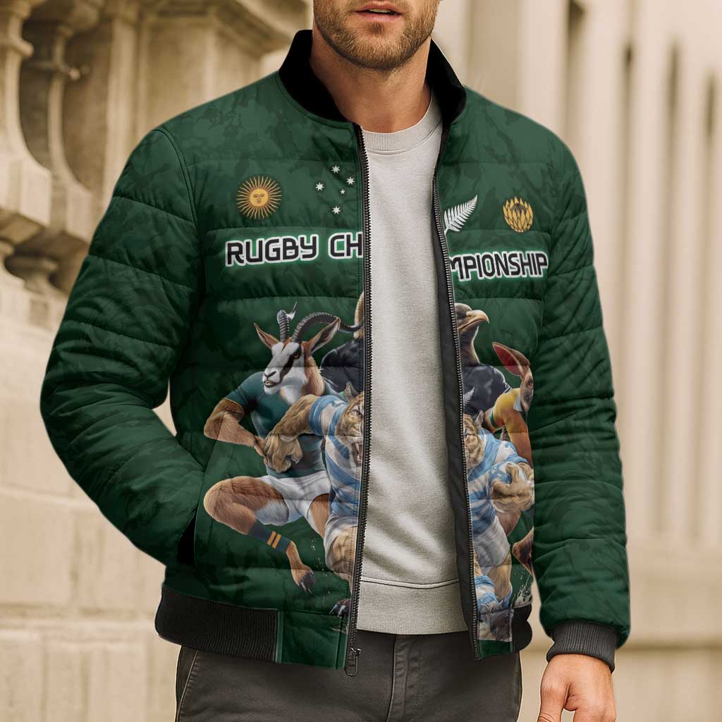 Custom Rugby Southern Hemisphere Bomber Puffer Jacket Argentina AUNZ South Africa Mascot Green - Polynesian Pride
