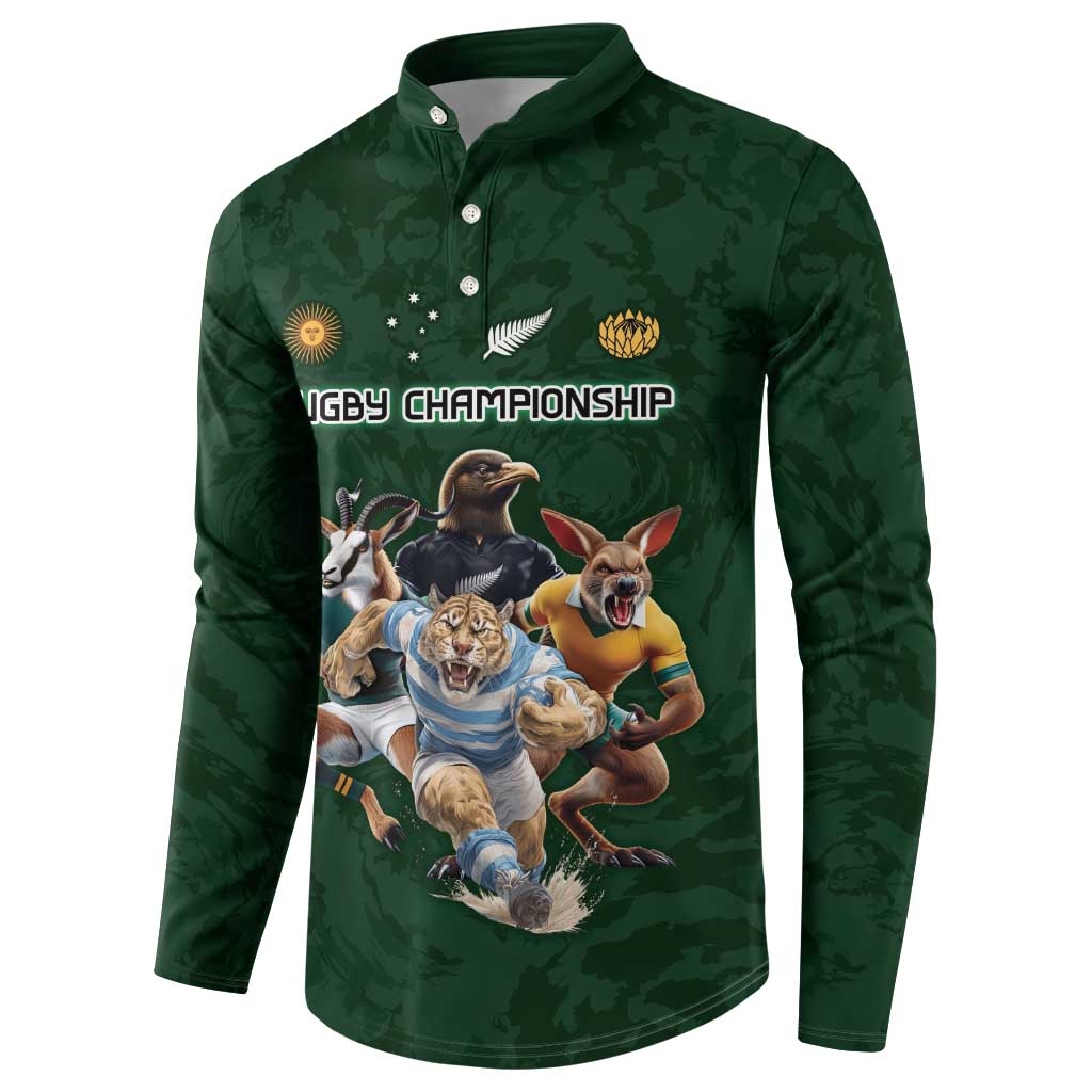 Custom Rugby Southern Hemisphere Button Sweatshirt Argentina AUNZ South Africa Mascot Green LT9 - Polynesian Pride