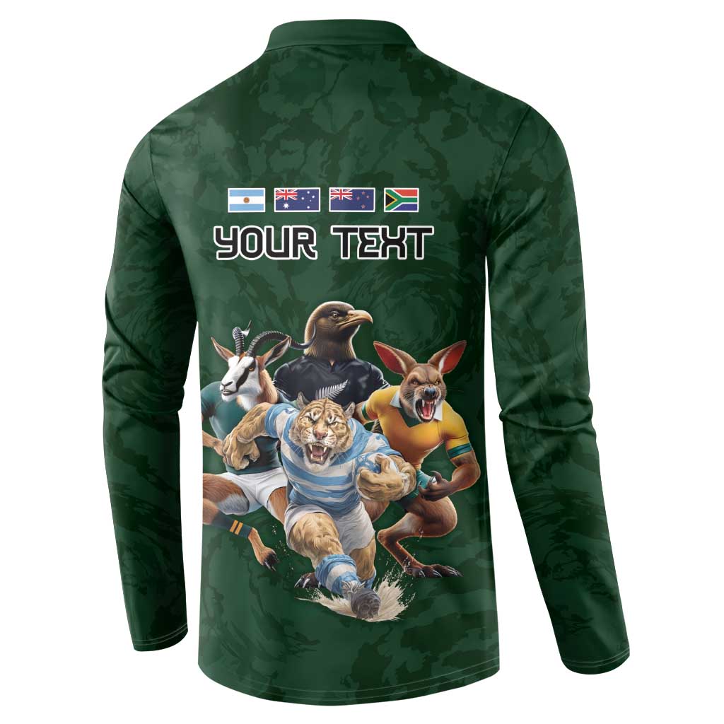 Custom Rugby Southern Hemisphere Button Sweatshirt Argentina AUNZ South Africa Mascot Green LT9 - Polynesian Pride