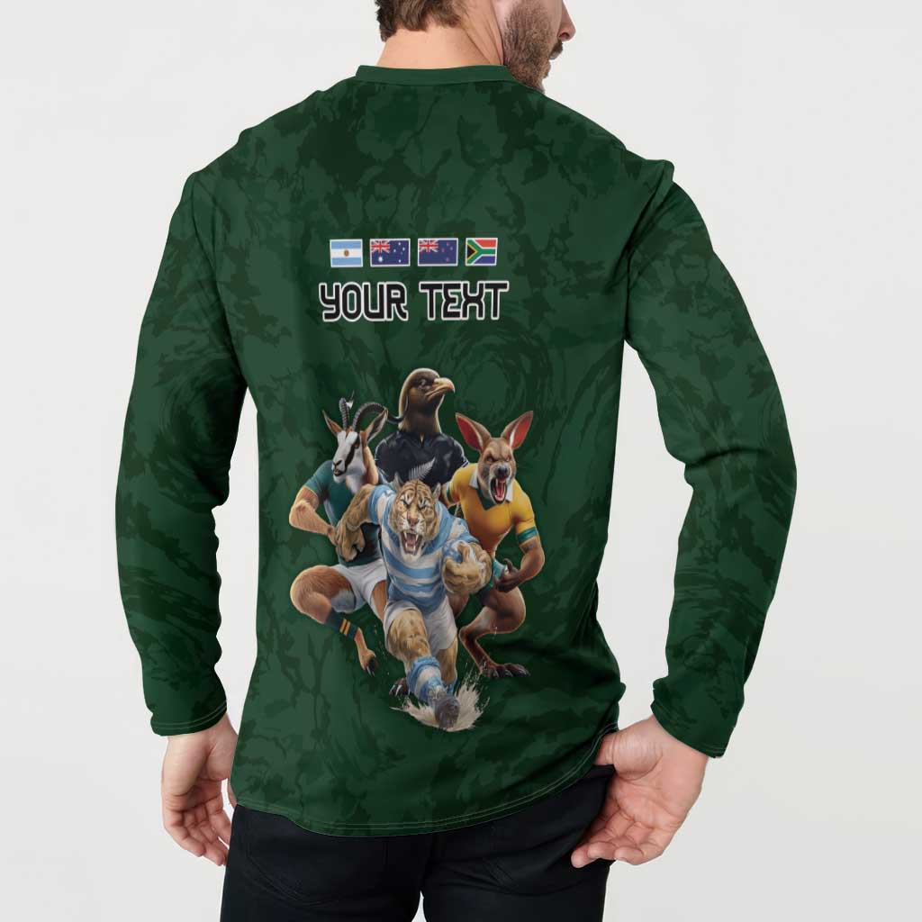 Custom Rugby Southern Hemisphere Button Sweatshirt Argentina AUNZ South Africa Mascot Green LT9 - Polynesian Pride