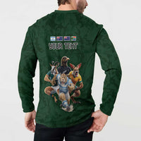 Custom Rugby Southern Hemisphere Button Sweatshirt Argentina AUNZ South Africa Mascot Green LT9 - Polynesian Pride