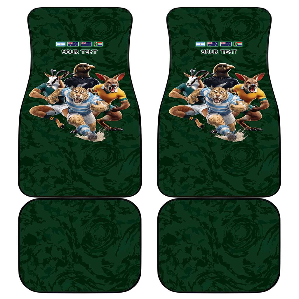 Custom Rugby Southern Hemisphere Car Mats Argentina AUNZ South Africa Mascot Green LT9 - Polynesian Pride