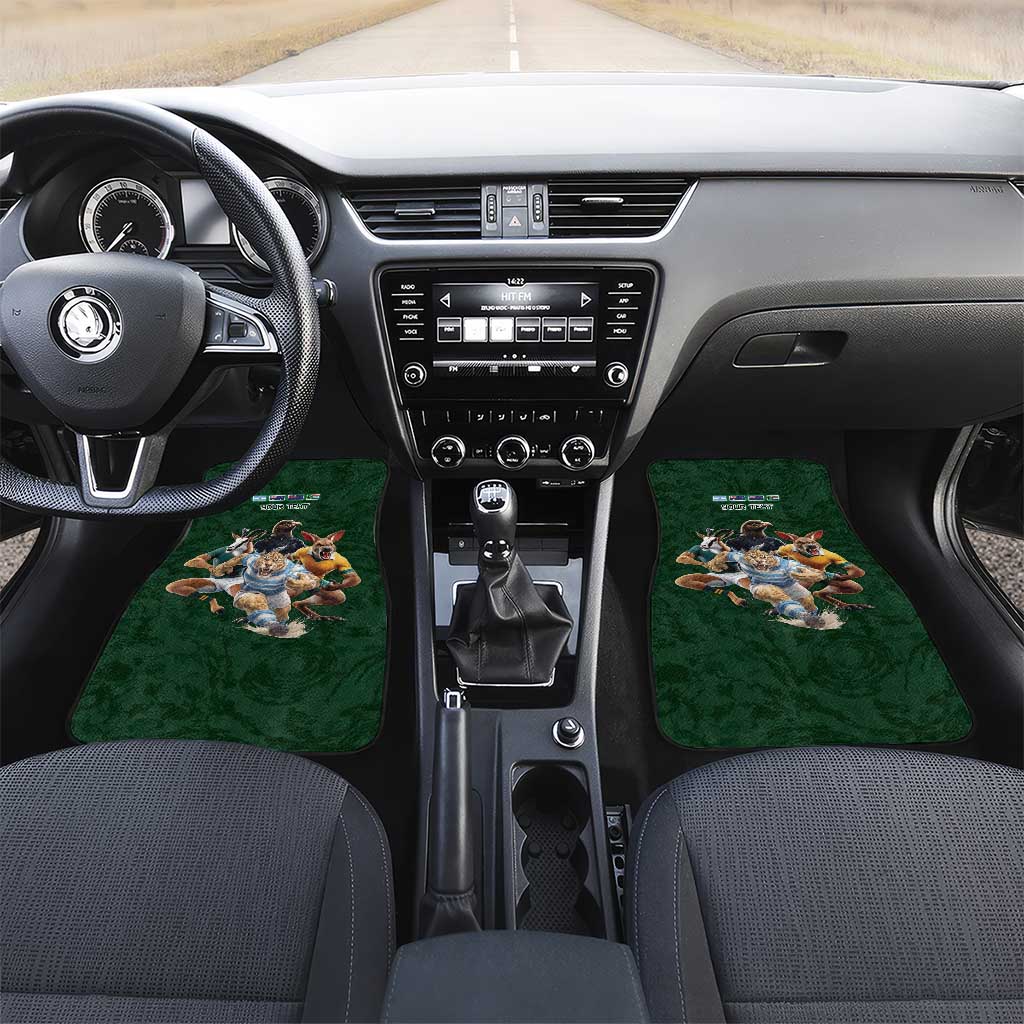 Custom Rugby Southern Hemisphere Car Mats Argentina AUNZ South Africa Mascot Green LT9 Set 2pcs - Front Green - Polynesian Pride