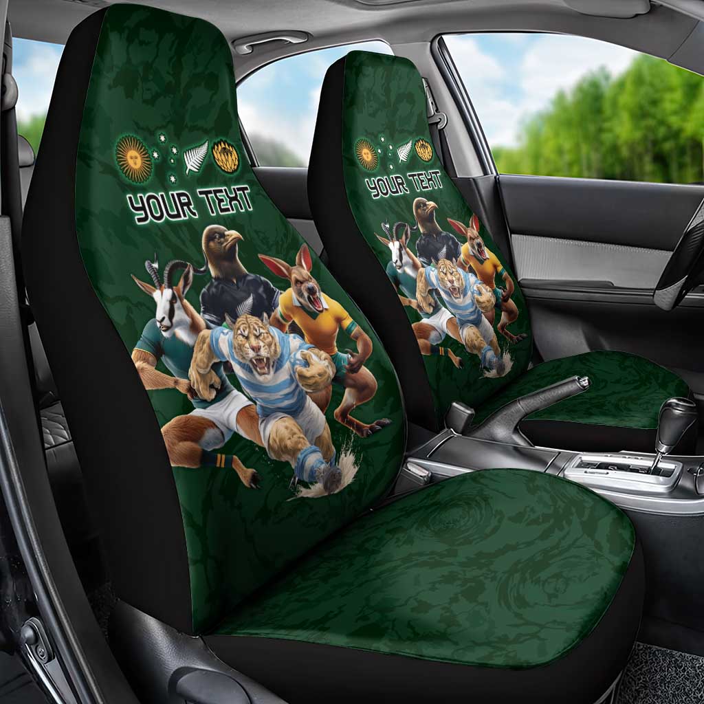 Custom Rugby Southern Hemisphere Car Seat Cover Argentina AUNZ South Africa Mascot Green - Polynesian Pride