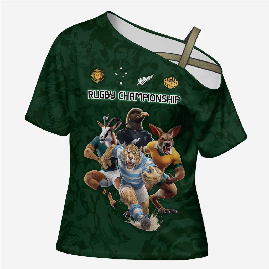 Custom Rugby Southern Hemisphere Cross Shoulder Shirt Argentina AUNZ South Africa Mascot Green LT9 Female Green - Polynesian Pride