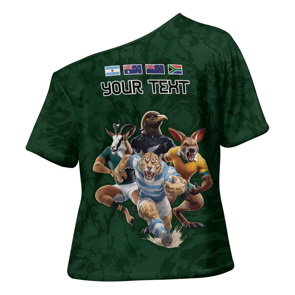Custom Rugby Southern Hemisphere Cross Shoulder Shirt Argentina AUNZ South Africa Mascot Green LT9 - Polynesian Pride