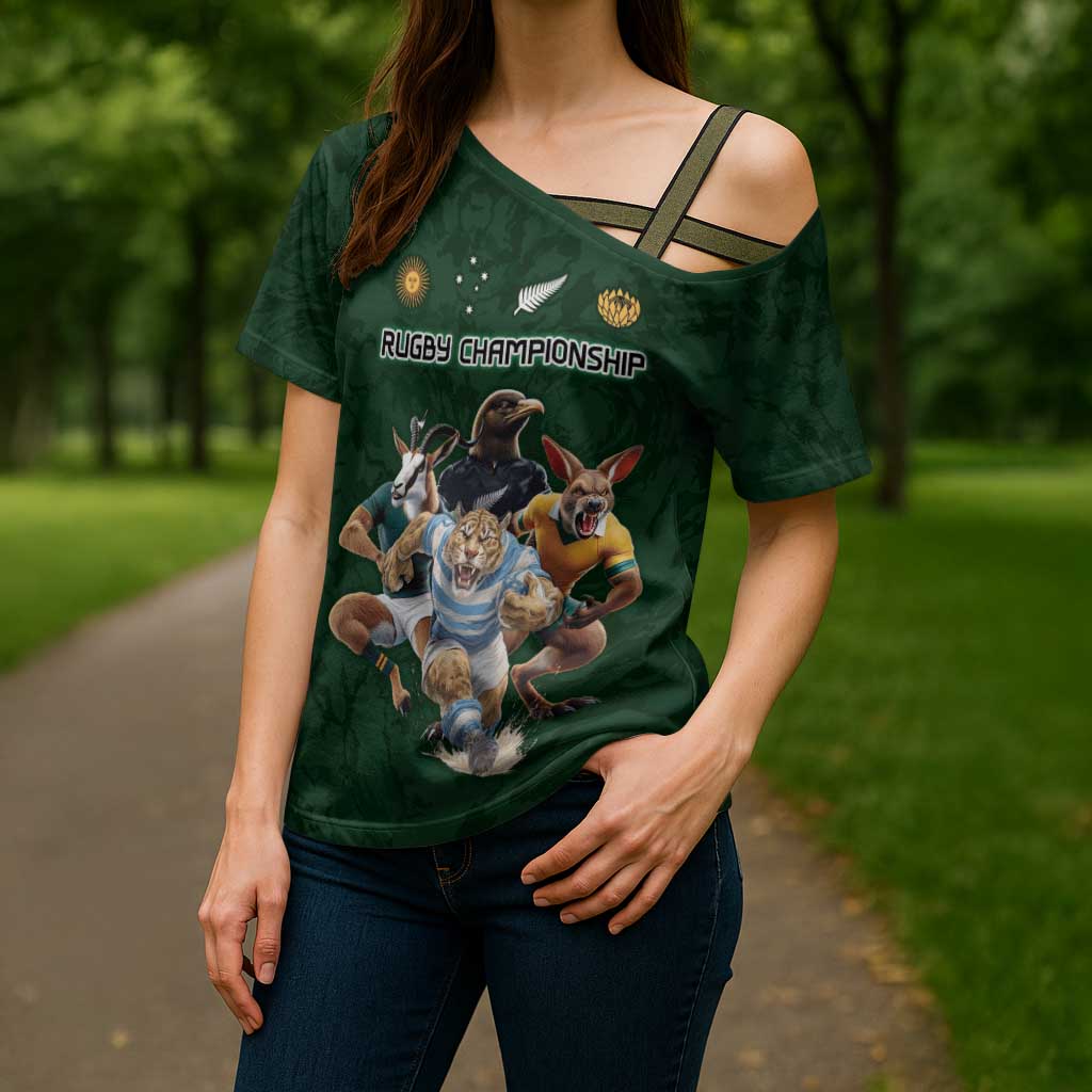 Custom Rugby Southern Hemisphere Cross Shoulder Shirt Argentina AUNZ South Africa Mascot Green LT9 - Polynesian Pride