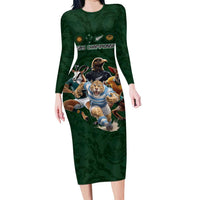 Custom Rugby Southern Hemisphere Family Matching Long Sleeve Bodycon Dress and Hawaiian Shirt Argentina AUNZ South Africa Mascot Green - Polynesian Pride