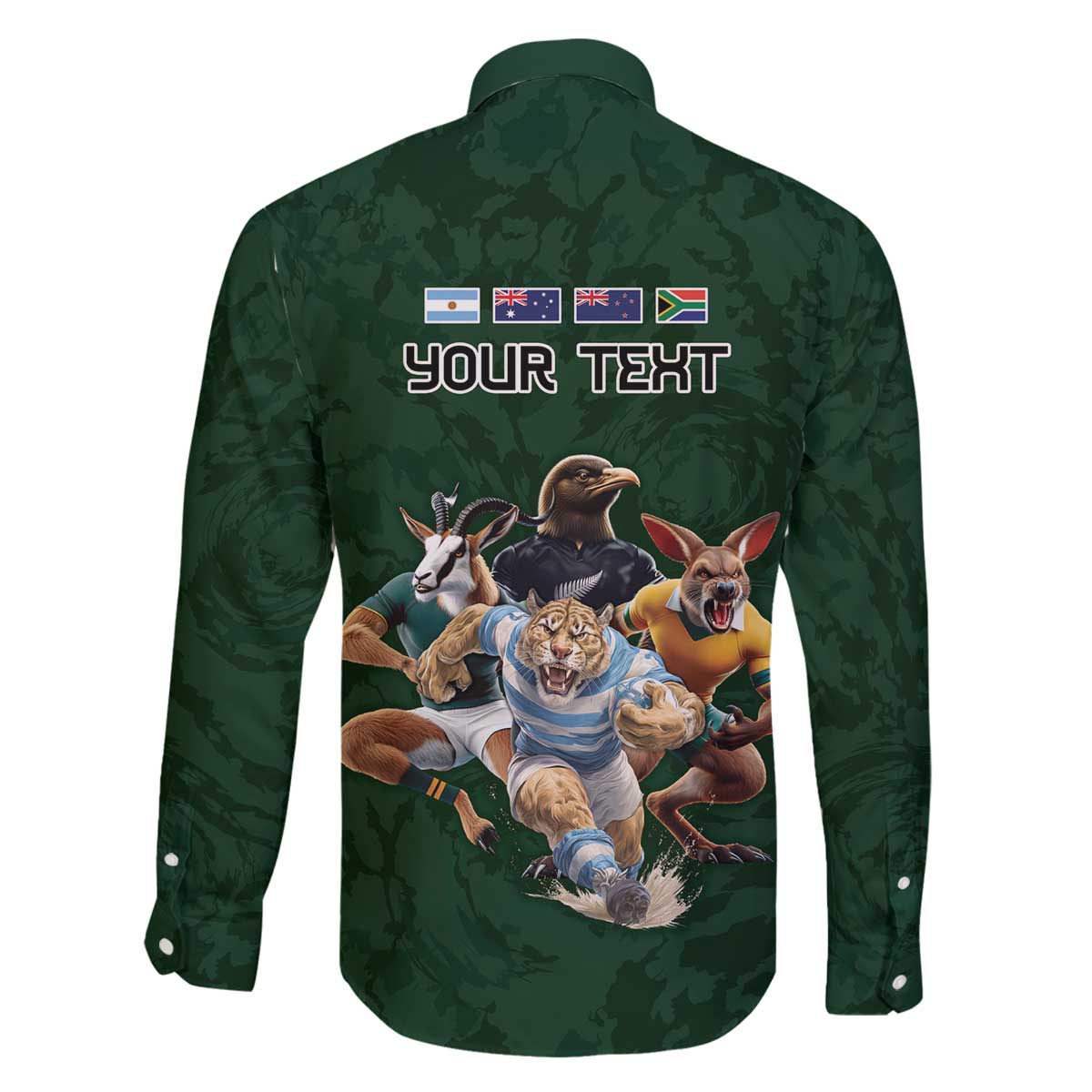 Custom Rugby Southern Hemisphere Family Matching Off The Shoulder Long Sleeve Dress and Hawaiian Shirt Argentina AUNZ South Africa Mascot Green - Polynesian Pride