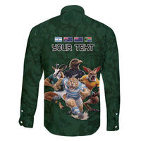 Custom Rugby Southern Hemisphere Family Matching Off The Shoulder Long Sleeve Dress and Hawaiian Shirt Argentina AUNZ South Africa Mascot Green - Polynesian Pride
