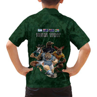 Custom Rugby Southern Hemisphere Family Matching Short Sleeve Bodycon Dress and Hawaiian Shirt Argentina AUNZ South Africa Mascot Green - Polynesian Pride