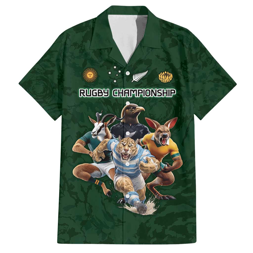 Custom Rugby Southern Hemisphere Family Matching Tank Maxi Dress and Hawaiian Shirt Argentina AUNZ South Africa Mascot Green - Polynesian Pride