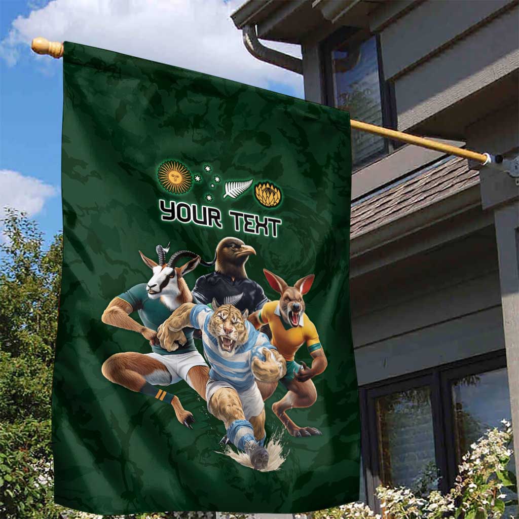 Custom Rugby Southern Hemisphere Garden Flag Argentina AUNZ South Africa Mascot Green - Polynesian Pride