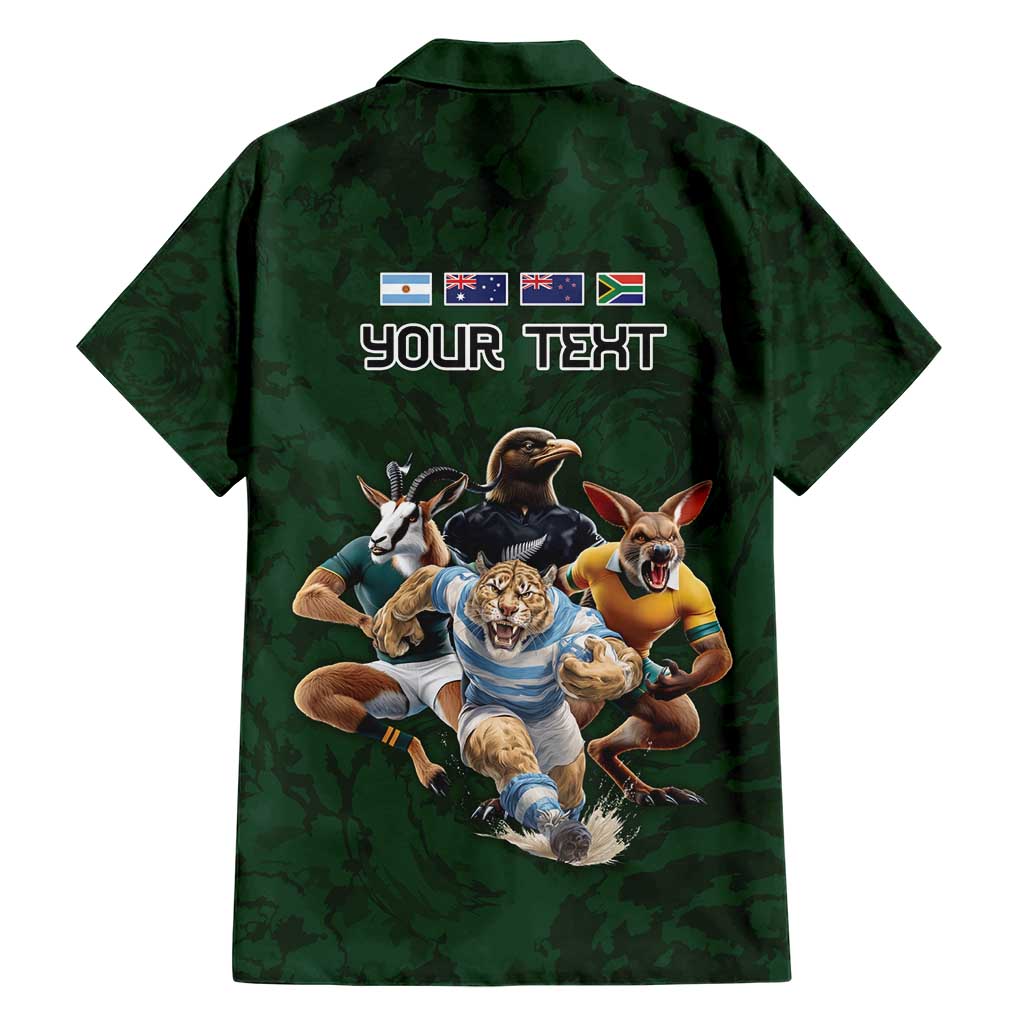 Custom Rugby Southern Hemisphere Hawaiian Shirt Argentina AUNZ South Africa Mascot Green - Polynesian Pride