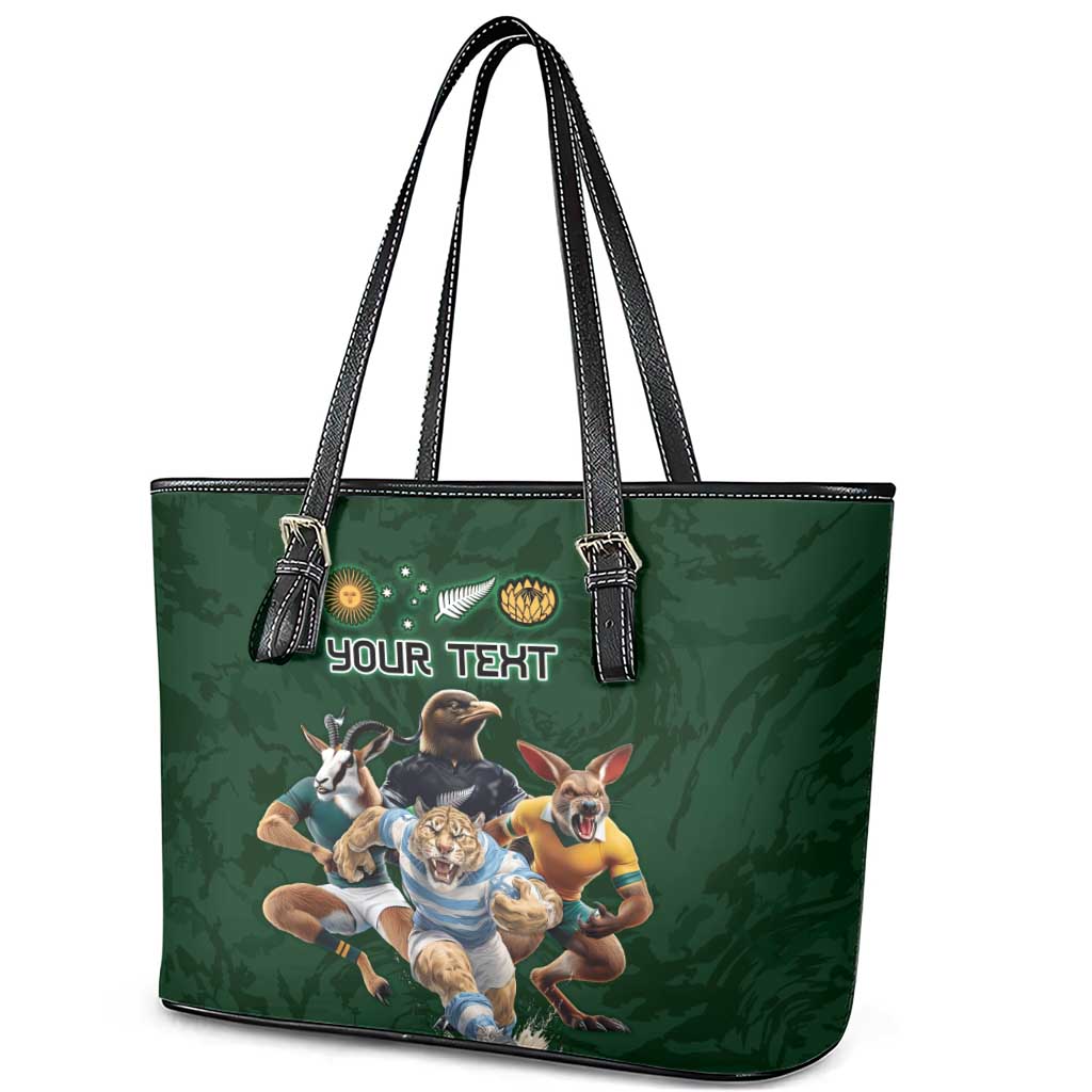 Custom Rugby Southern Hemisphere Leather Tote Bag Argentina AUNZ South Africa Mascot Green - Polynesian Pride