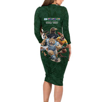 Custom Rugby Southern Hemisphere Long Sleeve Bodycon Dress Argentina AUNZ South Africa Mascot Green - Polynesian Pride