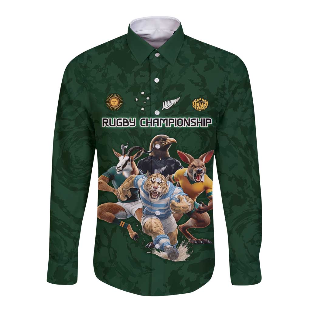 Custom Rugby Southern Hemisphere Long Sleeve Button Shirt Argentina AUNZ South Africa Mascot Green LT9 Unisex Green - Polynesian Pride