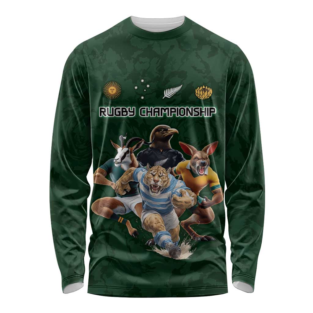 Custom Rugby Southern Hemisphere Long Sleeve Shirt Argentina AUNZ South Africa Mascot Green LT9 Unisex Green - Polynesian Pride