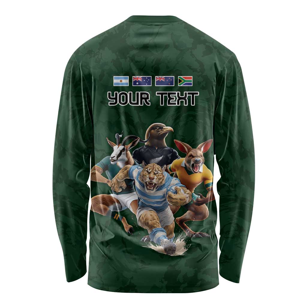 Custom Rugby Southern Hemisphere Long Sleeve Shirt Argentina AUNZ South Africa Mascot Green LT9 - Polynesian Pride
