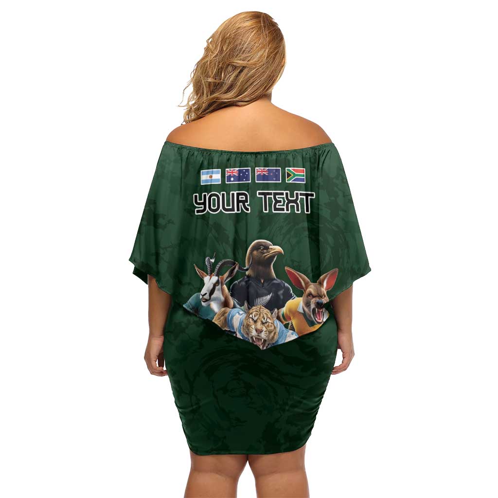 Custom Rugby Southern Hemisphere Off Shoulder Short Dress Argentina AUNZ South Africa Mascot Green - Polynesian Pride