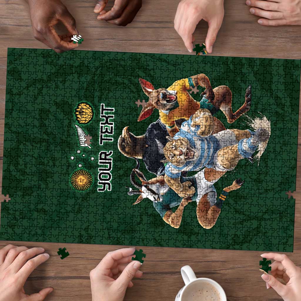 Custom Rugby Southern Hemisphere Puzzle Argentina AUNZ South Africa Mascot Green LT9 - Polynesian Pride