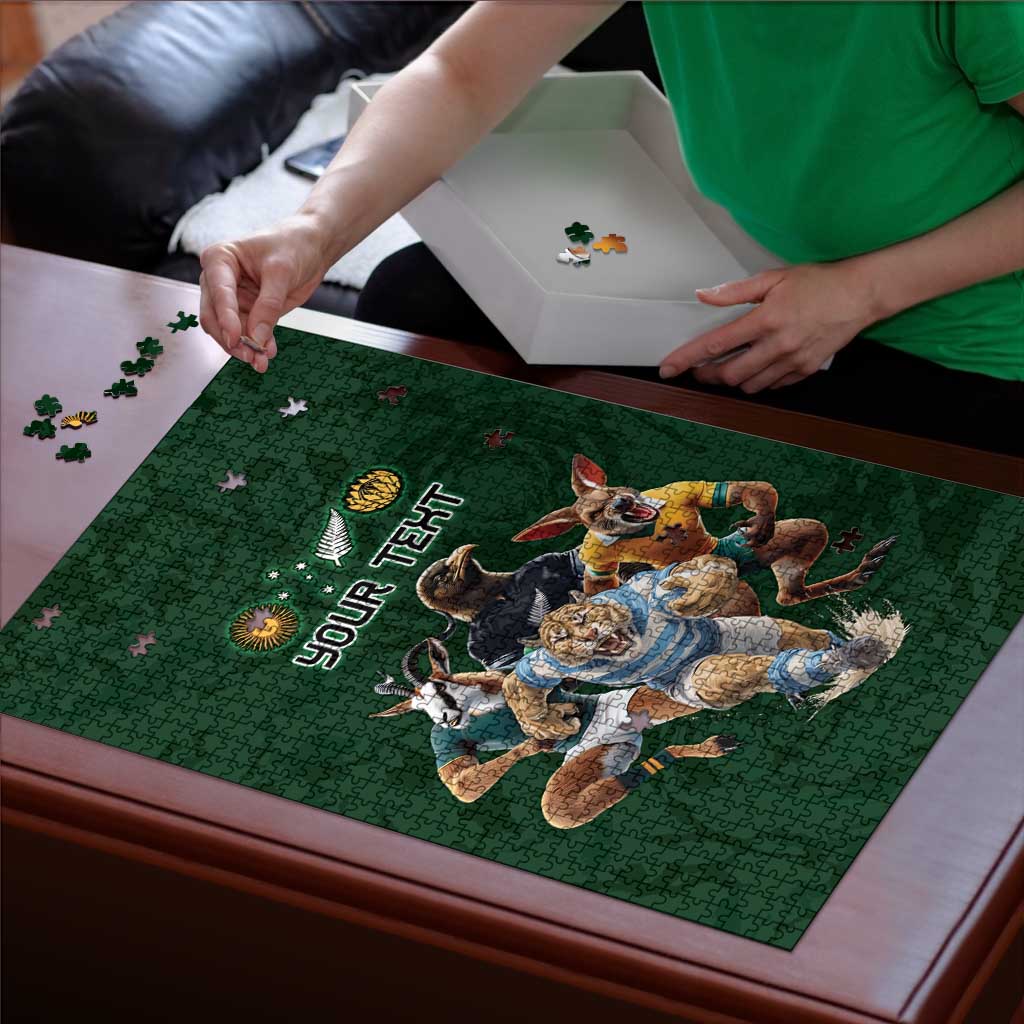 Custom Rugby Southern Hemisphere Puzzle Argentina AUNZ South Africa Mascot Green LT9 - Polynesian Pride