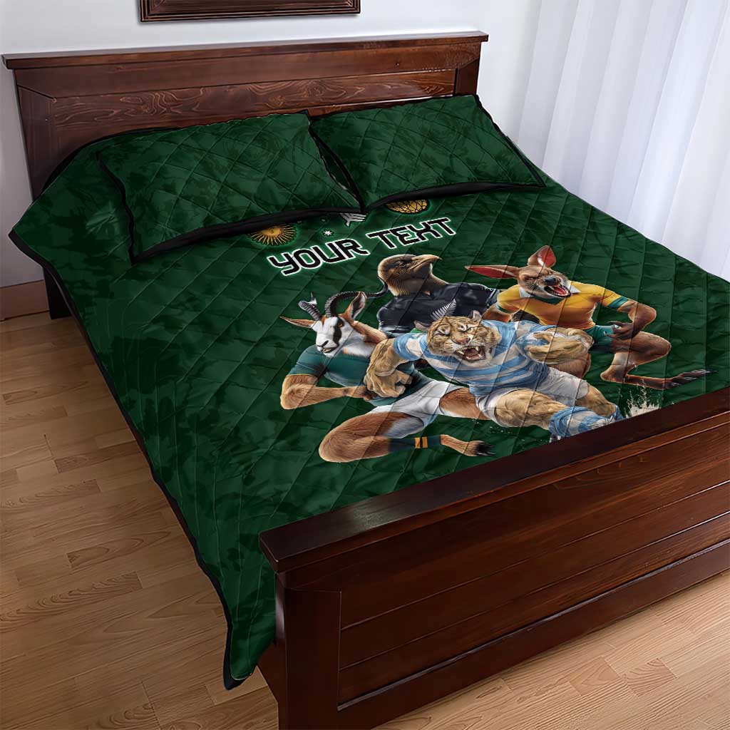 Custom Rugby Southern Hemisphere Quilt Bed Set Argentina AUNZ South Africa Mascot Green - Polynesian Pride